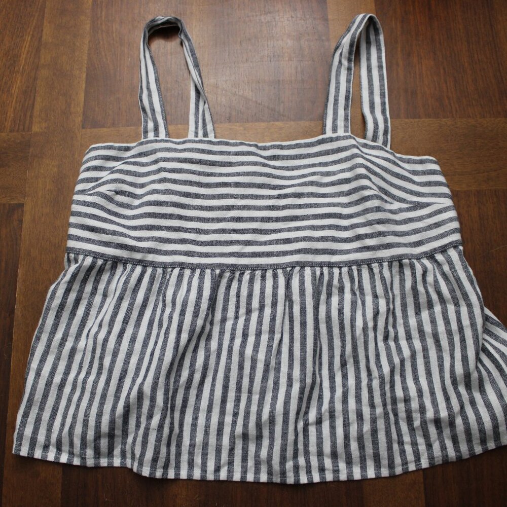 Lucky Brand Striped Linen Square Neck Tank Top Size Medium NWOT